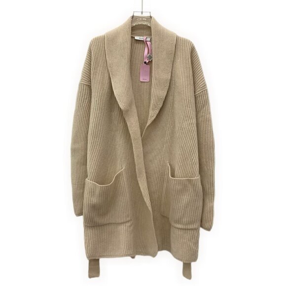MaxMara Womens Beige Wool Knit Cardigan Sweater W/ Lapel & Waistband Size S - Picture 1 of 7